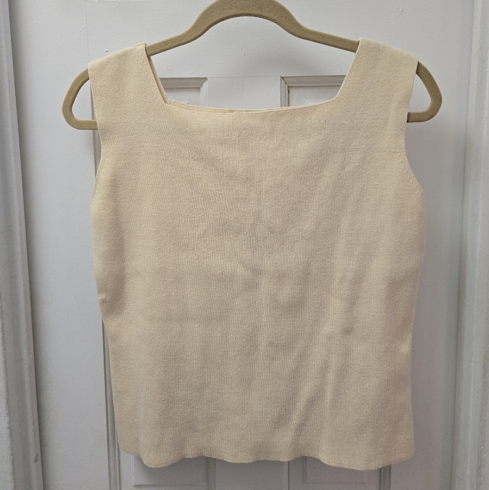 Vintage Esperanto Y2K Square Neck Beige Cotton Sleeveless Crop Top Medium